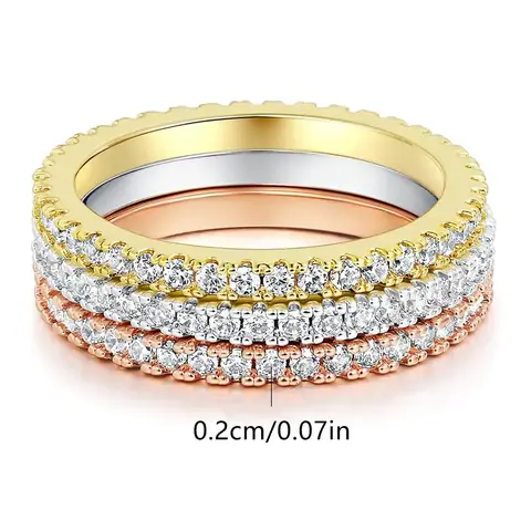Korean Simple Personalized Set of Three Zirconia Ring Full of Diamonds - view 3