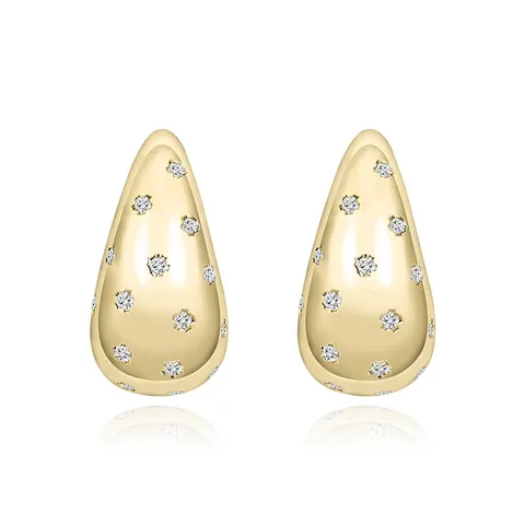 Large Drop Earrings Niche European and American Advanced Design Inlaid Zirconia - Plated Brass jewelry made by BlueOne Jewelry