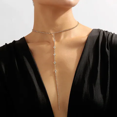 Minimalist Sexy Long Y-necklace Niche Geometric Rhinestone Necklace - view 2