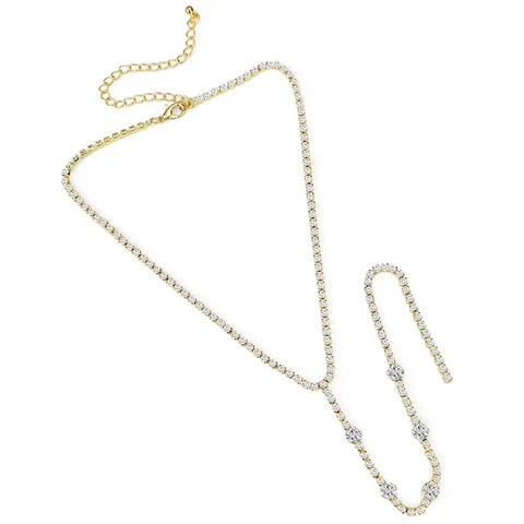 Minimalist Sexy Long Y-necklace Niche Geometric Rhinestone Necklace - Plated Brass jewelry made by BlueOne Jewelry