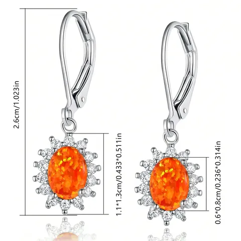 Minimalist Multi-color Oval Earrings Opal Eggstone Zirconium Europe and the United States - view 3