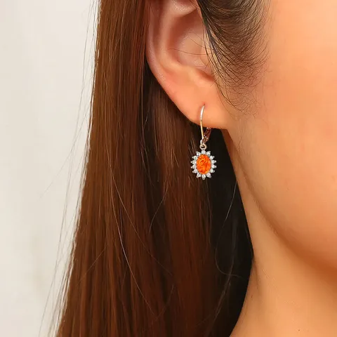 Minimalist Multi-color Oval Earrings Opal Eggstone Zirconium Europe and the United States - view 2
