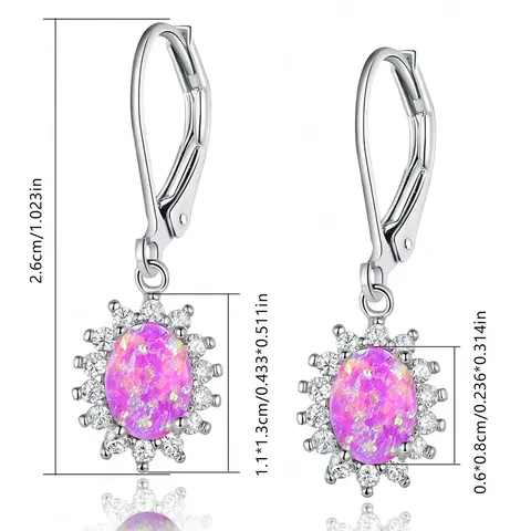 Multi-color Oval Earrings Opal Eggstone Zirconium Europe and the United States - view 3
