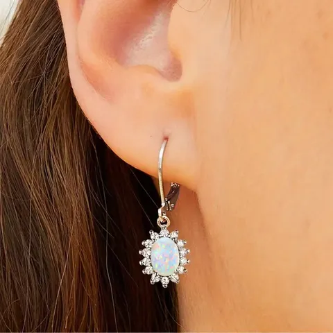 Multi-color Oval Earrings Opal Eggstone Zirconium Europe and the United States - Style 2943 - view 2