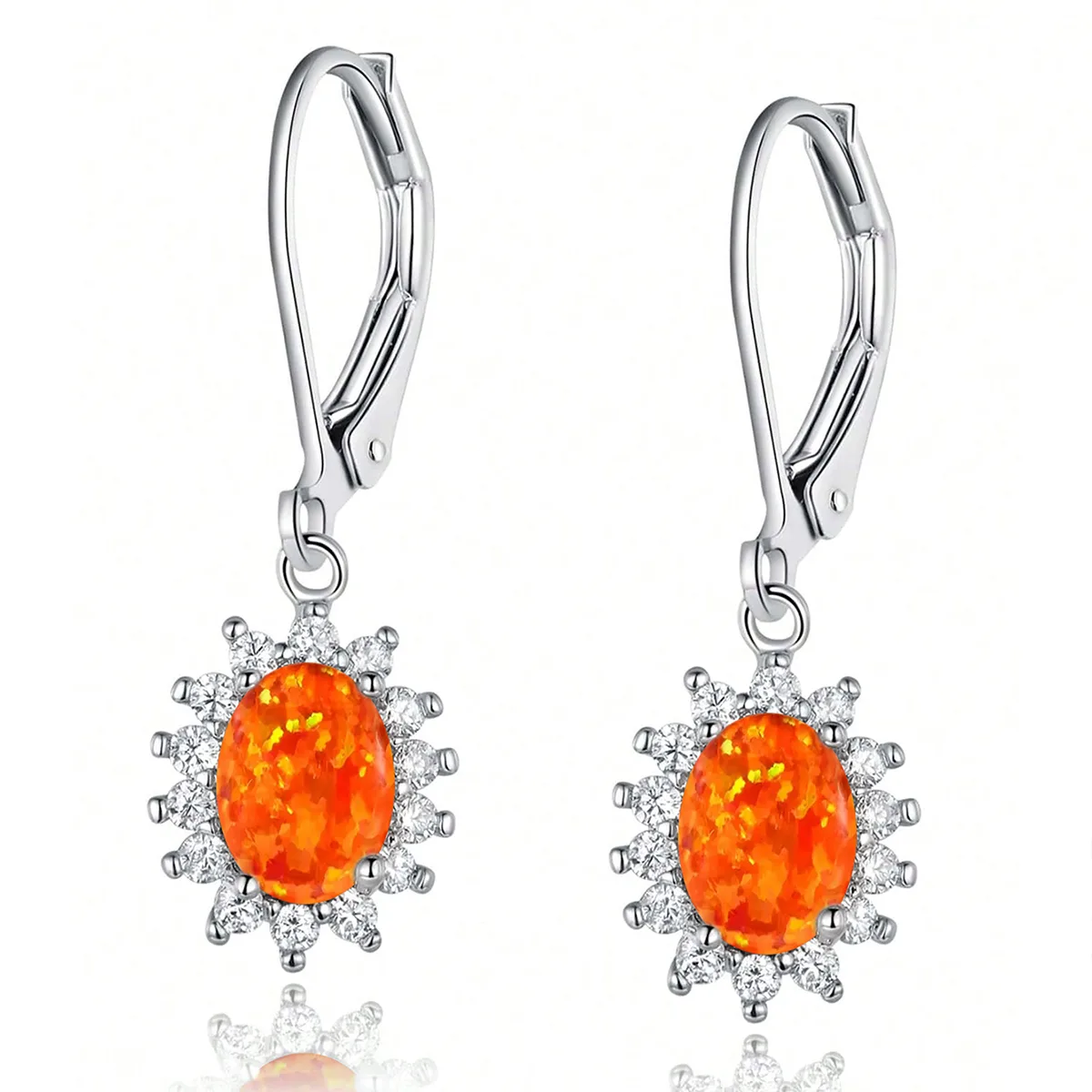 Minimalist Multi-color Oval Earrings Opal Eggstone Zirconium Europe and the United States made by BlueOne Jewelry