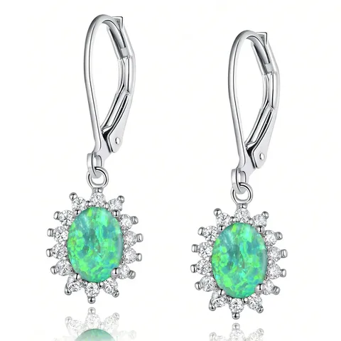 Plated Brass Multi-color Oval Earrings Opal Eggstone Zirconium Europe and the United States - Plated Brass jewelry made by BlueOne Jewelry