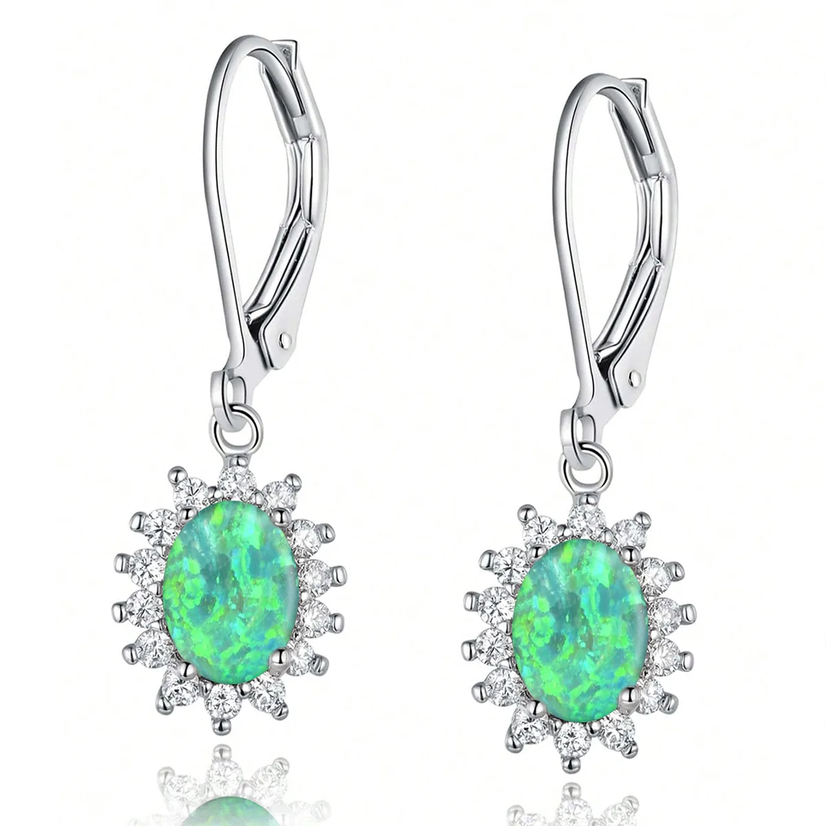Plated Brass Multi-color Oval Earrings Opal Eggstone Zirconium Europe and the United States made by BlueOne Jewelry