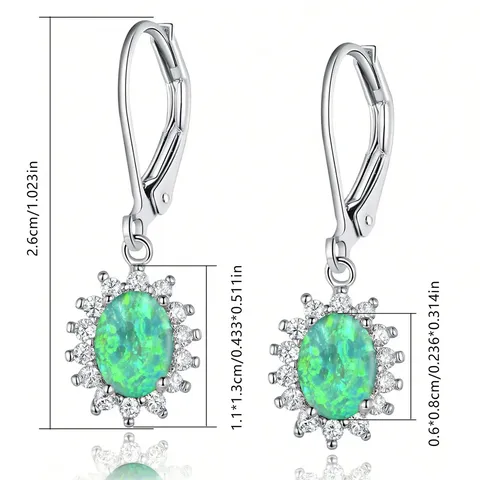 Plated Brass Multi-color Oval Earrings Opal Eggstone Zirconium Europe and the United States - view 3