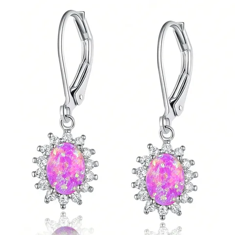 Multi-color Oval Earrings Opal Eggstone Zirconium Europe and the United States - Plated Brass jewelry made by BlueOne Jewelry