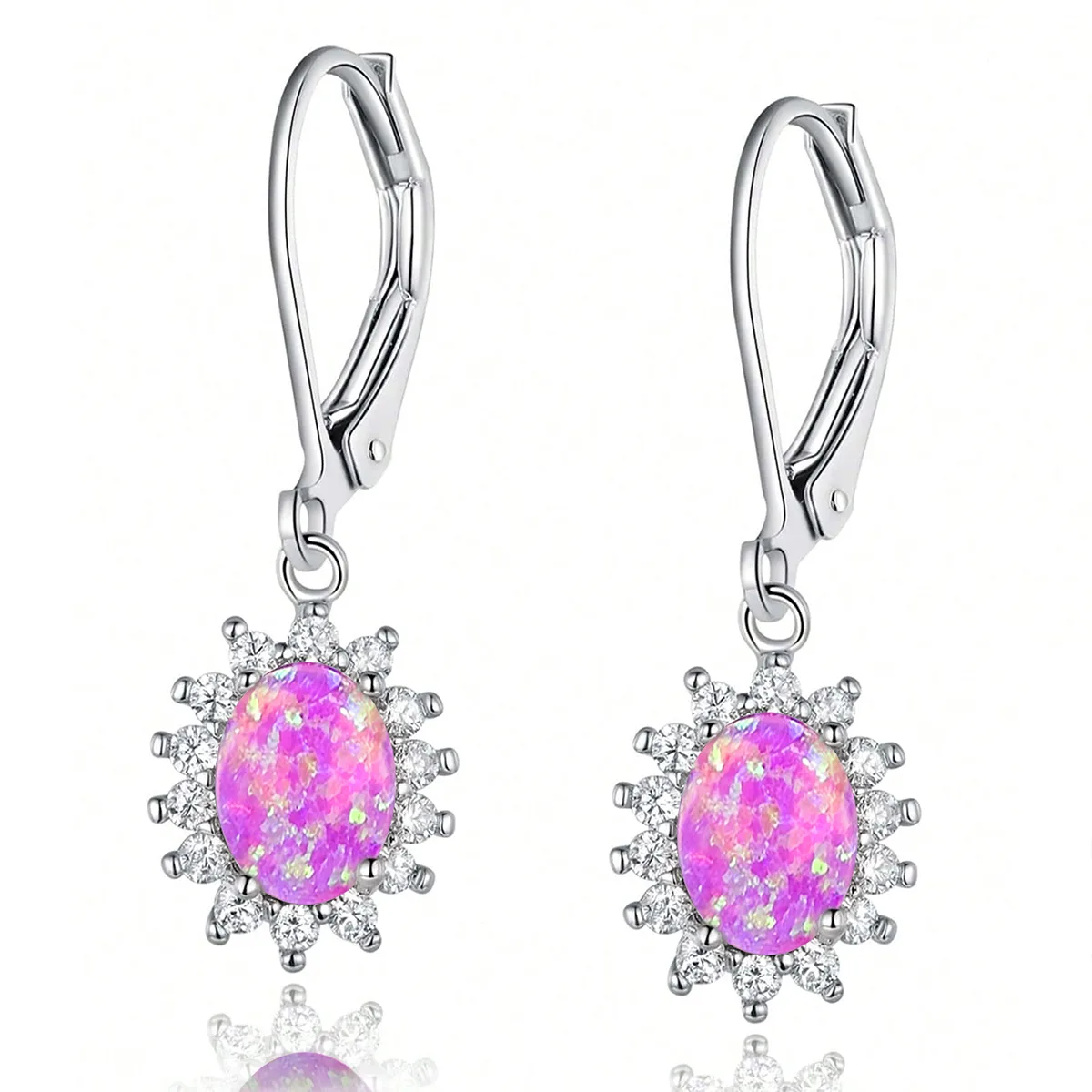 Multi-color Oval Earrings Opal Eggstone Zirconium Europe and the United States made by BlueOne Jewelry
