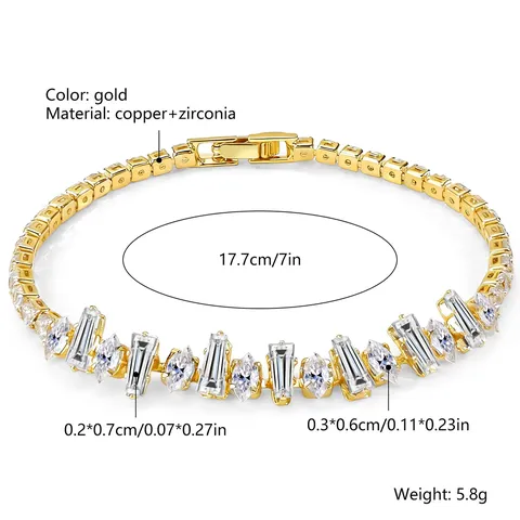 Tennis Chain Geometric Zircon Bracelet European & American Light Luxury Fashion - view 3