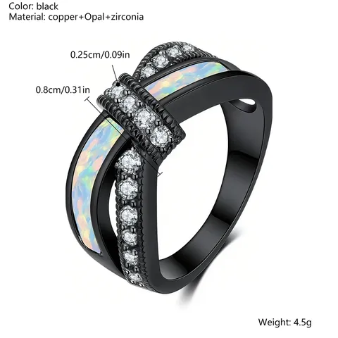 Arrivals Fashion Light Luxury Black Cross-over Diamond-studded Opal Ring - view 3