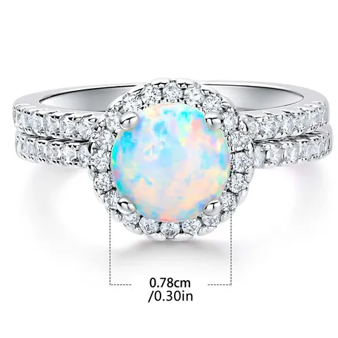 Plated Brass Ring Set of Two Micro-set Zirconia Opal Ring Wedding Pair Ring - view 3