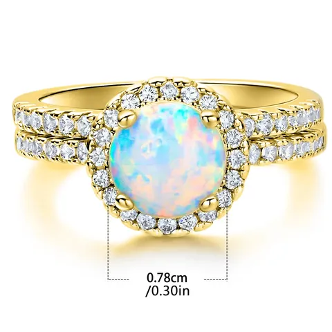 Ring Set of Two Micro-set Zirconia Opal Ring Wedding Pair Ring - view 3
