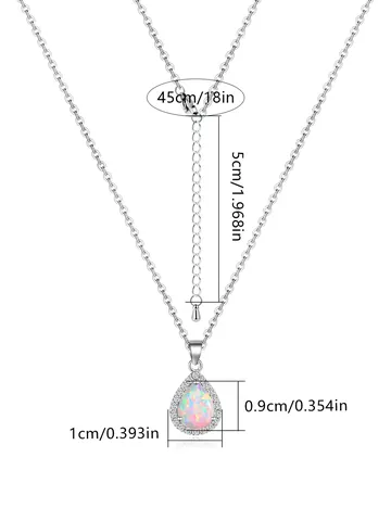 Drop Opal Pendant Necklace Zirconia Wrapped Copper Plated Real Gold High - view 3