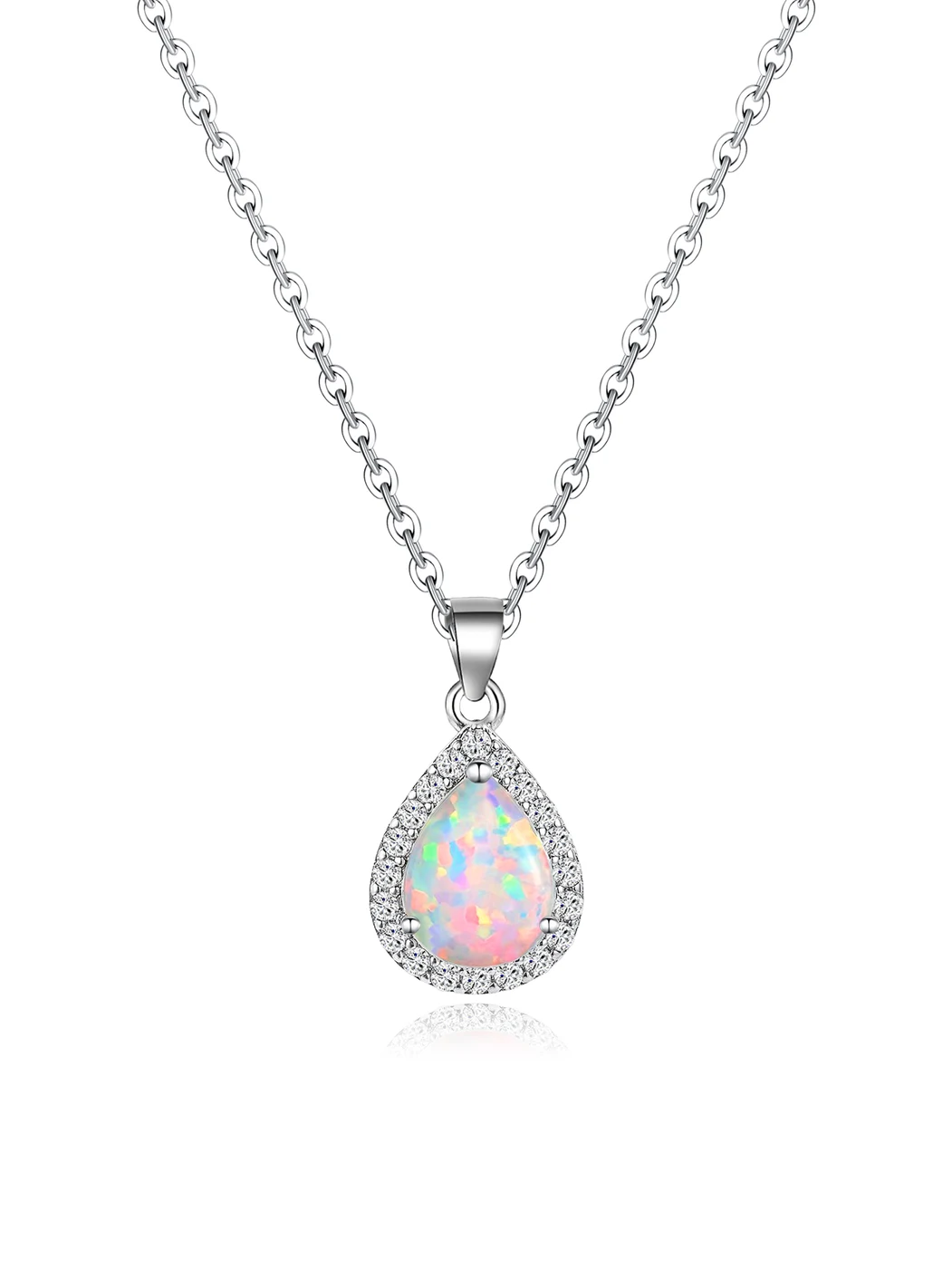 Drop Opal Pendant Necklace Zirconia Wrapped Copper Plated Real Gold High made by BlueOne Jewelry