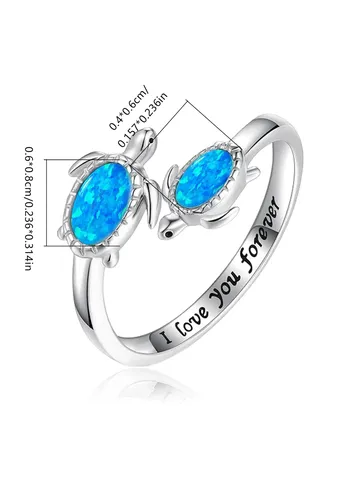 European and American Alloy Turtle Animal Blue Auburn Ring Jewelry Women - view 3