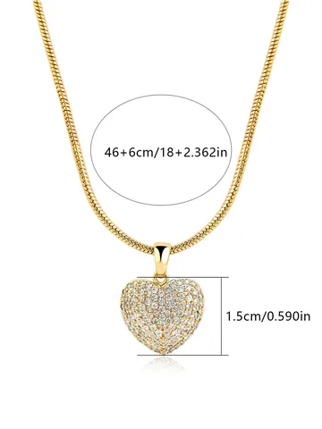 Full Diamonds Love Heart Pendant Necklace Copper Plated Real Gold Micro-set - view 3