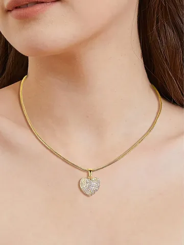 Full Diamonds Love Heart Pendant Necklace Copper Plated Real Gold Micro-set - view 2