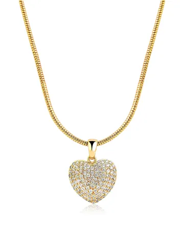 Full Diamonds Love Heart Pendant Necklace Copper Plated Real Gold Micro-set - Brass jewelry made by BlueOne Jewelry