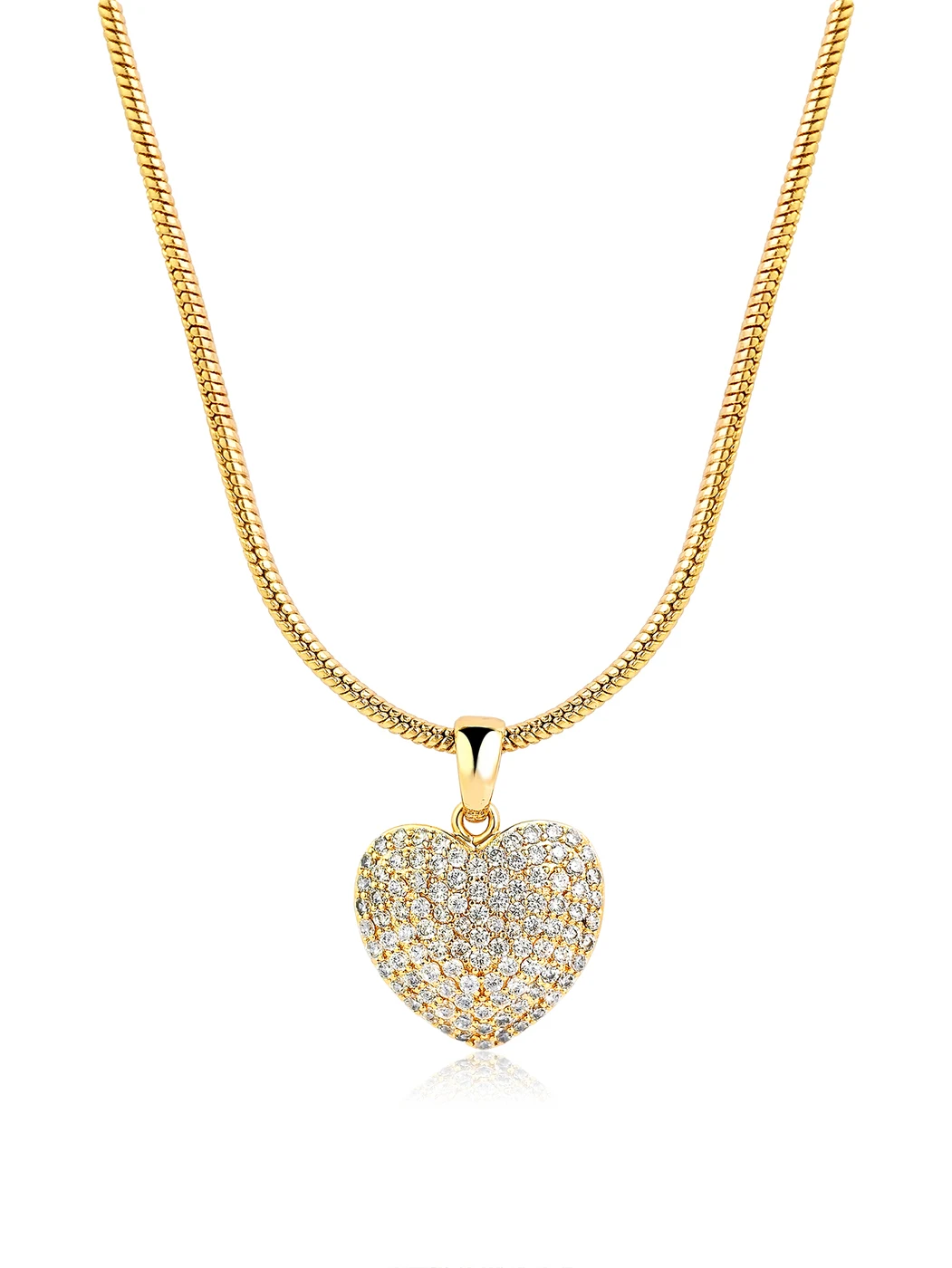 Full Diamonds Love Heart Pendant Necklace Copper Plated Real Gold Micro-set made by BlueOne Jewelry