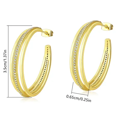 High-class Three-layer Circle Inlaid Diamond Niche Simple Fashion Light Luxury Earrings - view 3