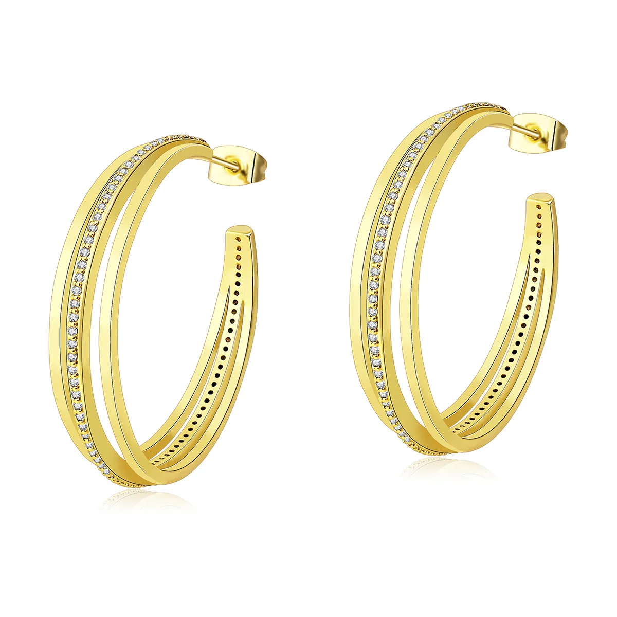 High-class Three-layer Circle Inlaid Diamond Niche Simple Fashion Light Luxury Earrings made by BlueOne Jewelry