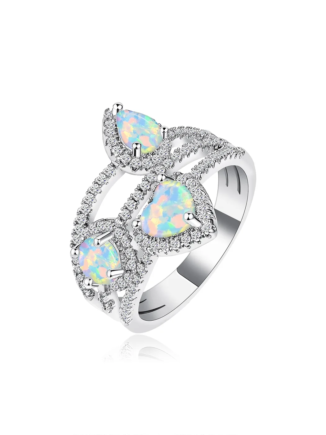 Luxury Kyocera Opal Ring Copper Plated with Real Gold Micro-set Zirconia made by BlueOne Jewelry