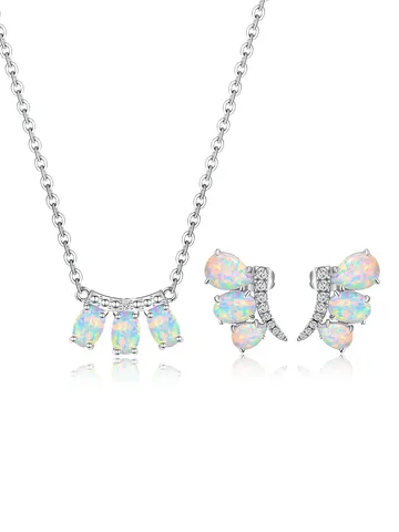 Opal Jewelry Set Birth Month High Quality Resin Opal Necklace Earrings - Plated Brass jewelry made by BlueOne Jewelry