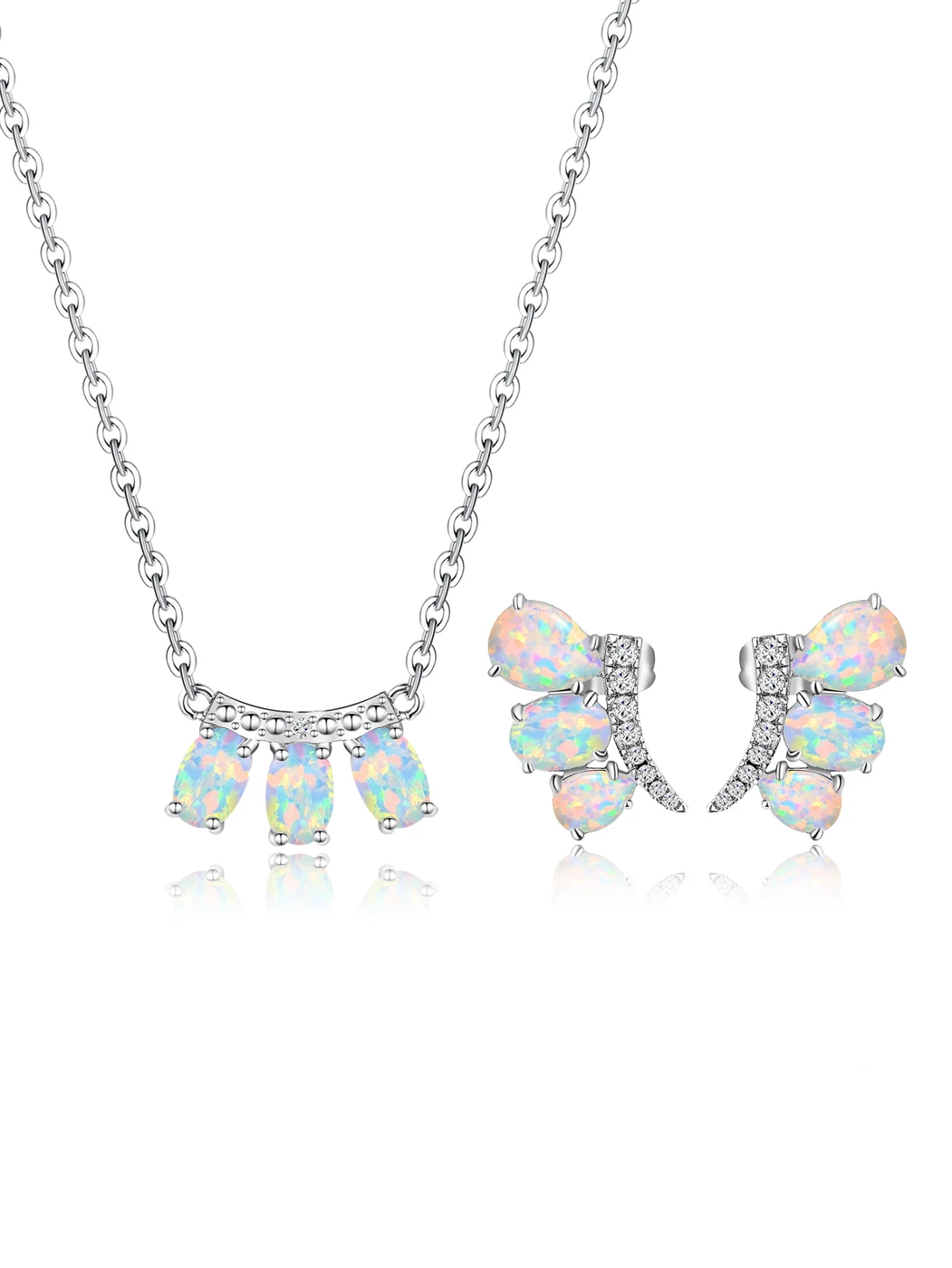 Opal Jewelry Set Birth Month High Quality Resin Opal Necklace Earrings made by BlueOne Jewelry