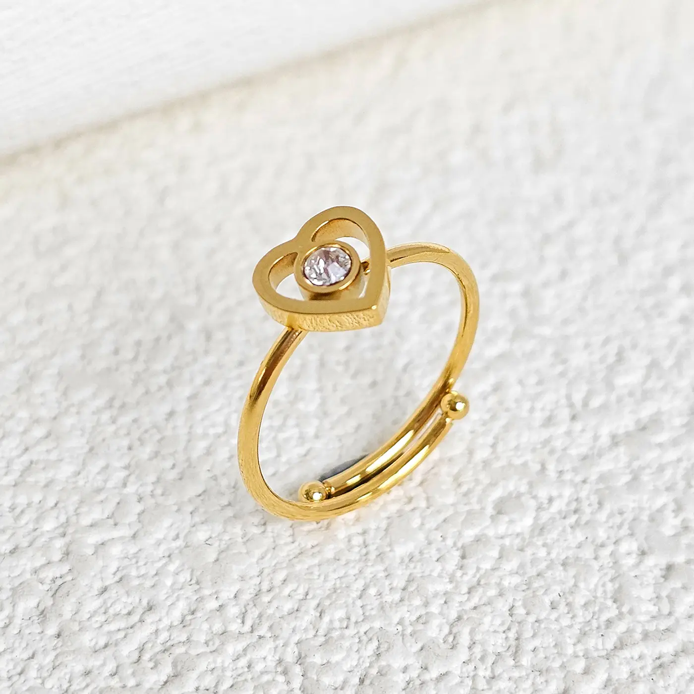 Simple Heart-shaped Zirconia Ring Personalized Versatile Stainless Steel Open Finger Ring made by BlueOne Jewelry