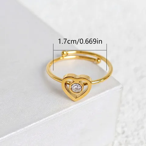 Simple Heart-shaped Zirconia Ring Personalized Versatile Stainless Steel Open Finger Ring - view 3