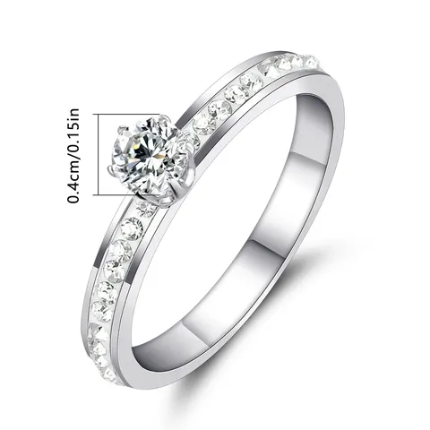 Titanium Steel with Zirconium Ring Engagement Ring Exquisite Simple Versatile Stainless - view 3