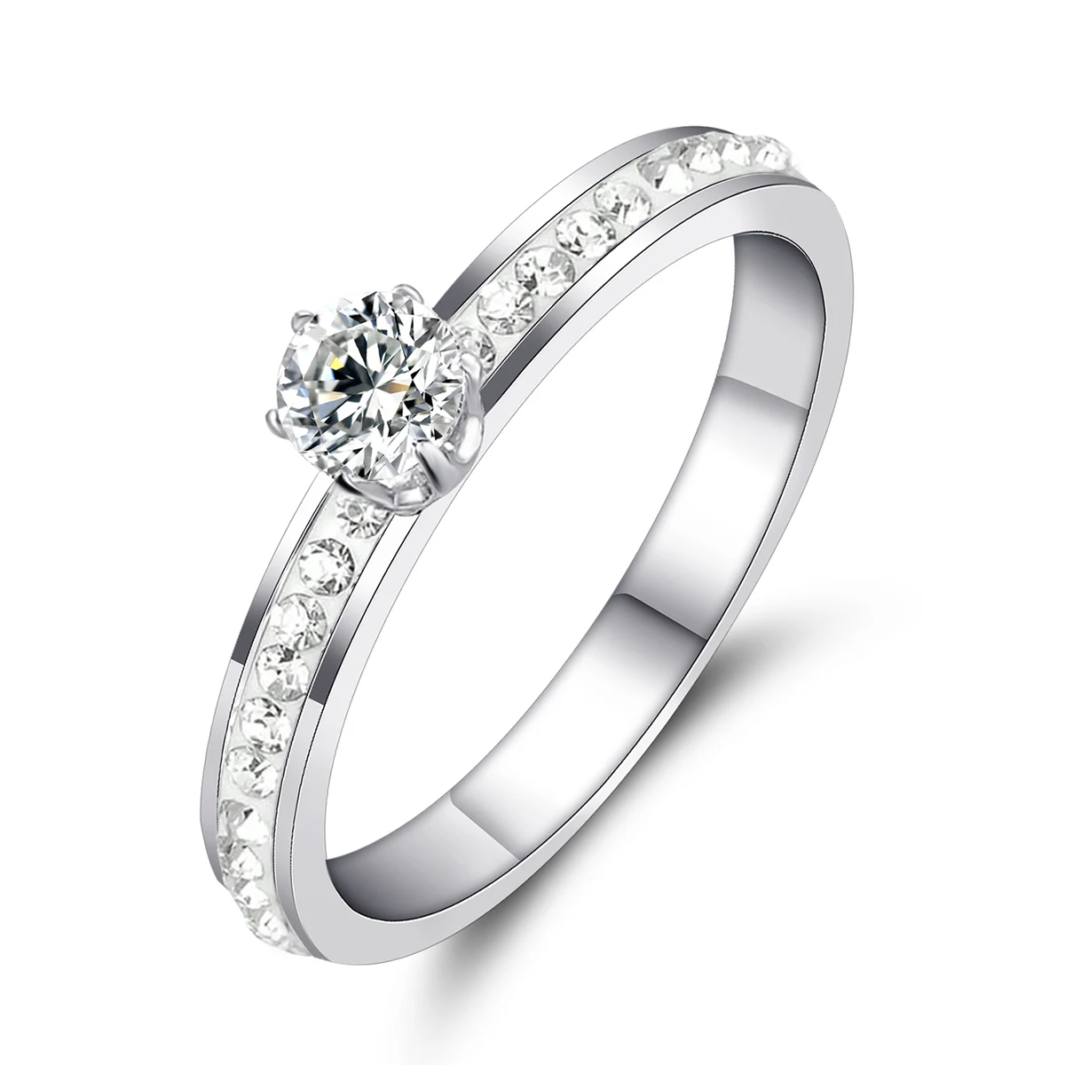 Titanium Steel with Zirconium Ring Engagement Ring Exquisite Simple Versatile Stainless made by BlueOne Jewelry