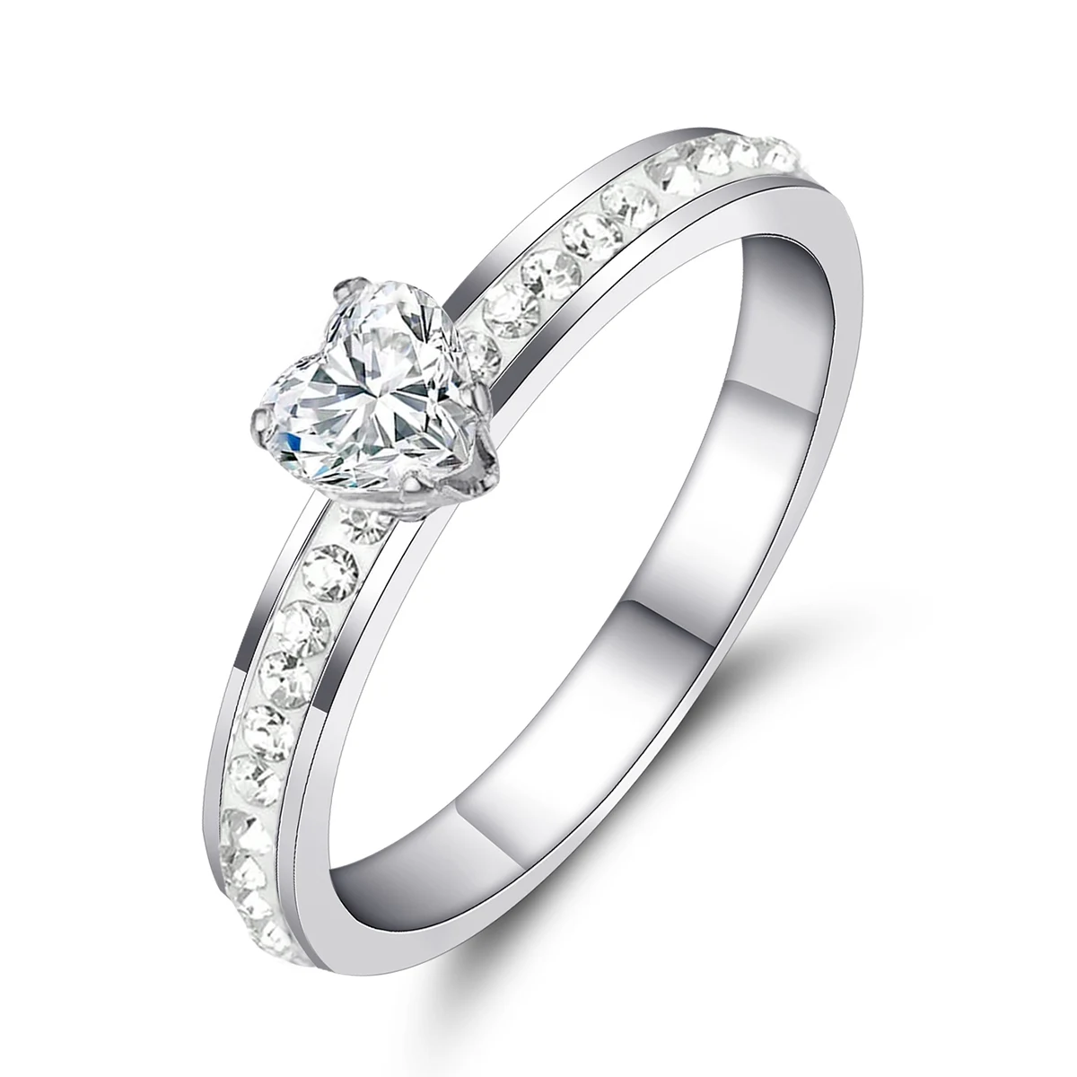 Cubic Zirconia Titanium Steel with Zirconium Ring Engagement Ring Fine Simple Versatile Stainless made by BlueOne Jewelry