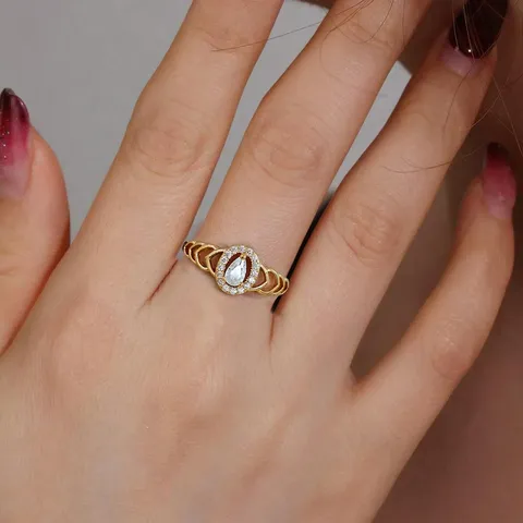 Brass White Copper Sublime Heart Elegant Heart Joyful Single Stone Heart Ring - view 2