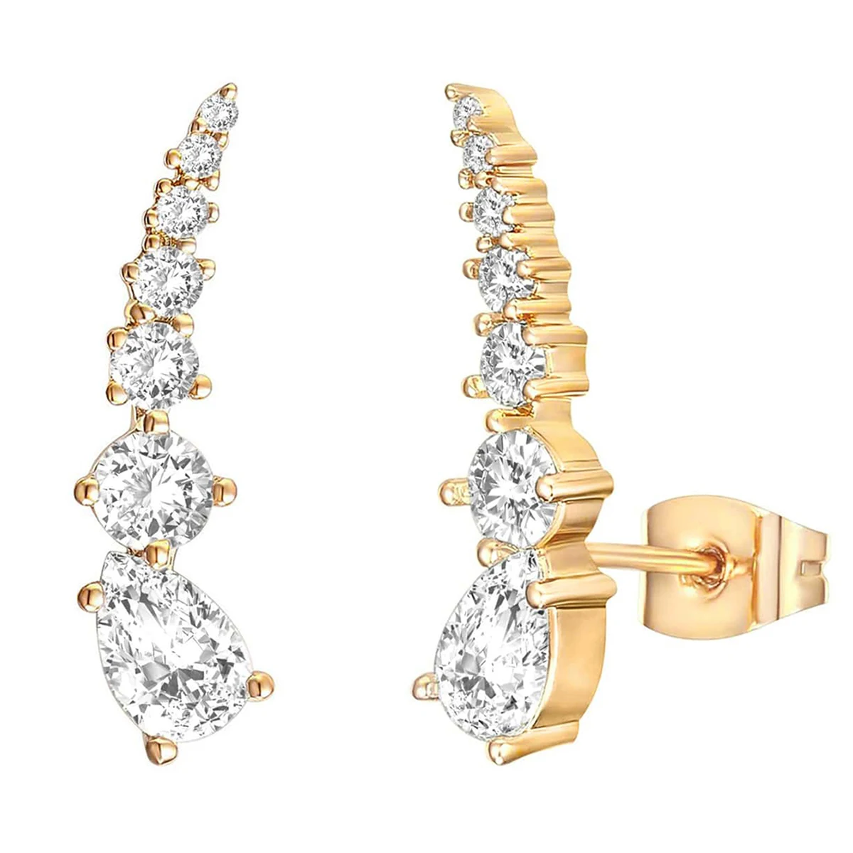 Women’s Jewelry Curved Bar Zirconia European and American Earrings Temperament Match made by BlueOne Jewelry