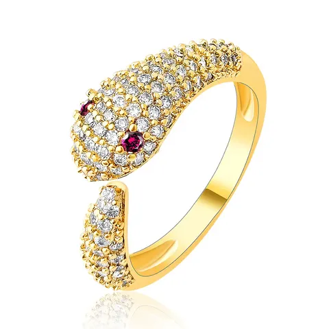 Zirconia-set Multilayered Spirit Snake Ring Female Niche High-class Sense Adjustable Index - Plated Brass jewelry made by BlueOne Jewelry