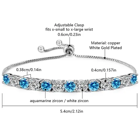 Cubic Zirconia Niche Design 12-color Birthstone Bracelet Multi-color Adjustable Single Row Light Luxury - view 3