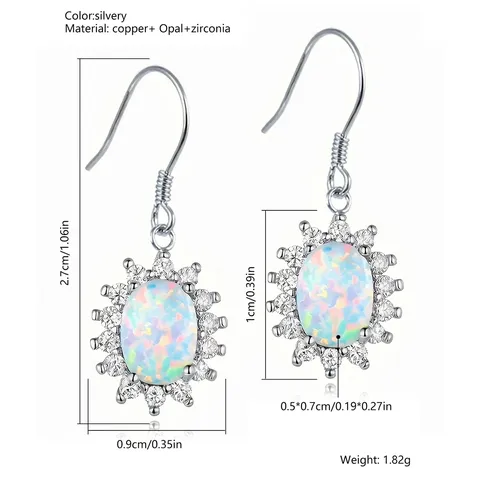 Oval Opal Earrings with Zirconia European & American Style Luxurious Sunflower - view 3