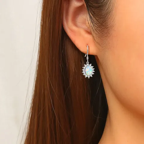 Oval Opal Earrings with Zirconia European & American Style Luxurious Sunflower - view 2