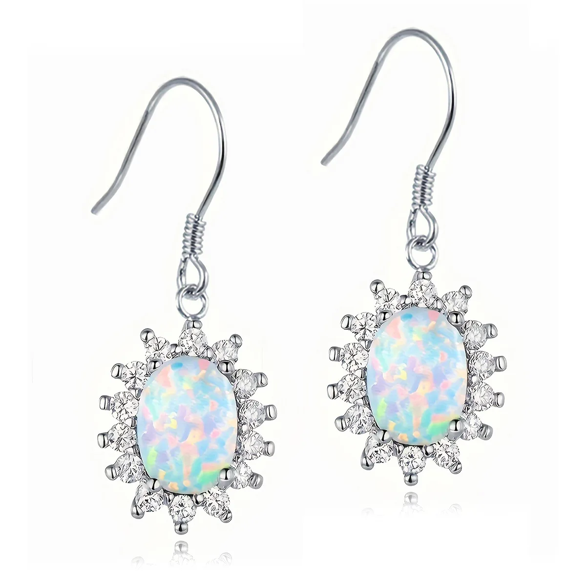 Oval Opal Earrings with Zirconia European & American Style Luxurious Sunflower made by BlueOne Jewelry
