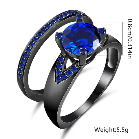 Rings Hand Jewelry Women European and American Black Gold Blue Zirconia - view 3