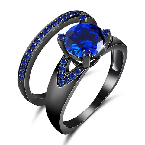 Rings Hand Jewelry Women European and American Black Gold Blue Zirconia - Plated Brass jewelry made by BlueOne Jewelry