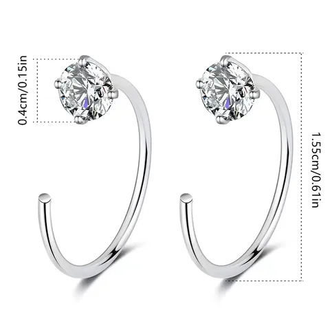 Cubic Zirconia Stainless Steel Piercing C-shaped Opening Round Head Four Claws Zirconia Nose Earrings - view 3