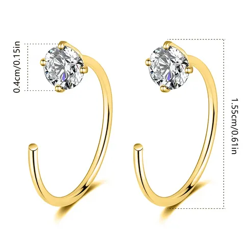 Stainless Steel Piercing C-shaped Opening Round Head Four Claws Zirconia Nose Earrings - view 3