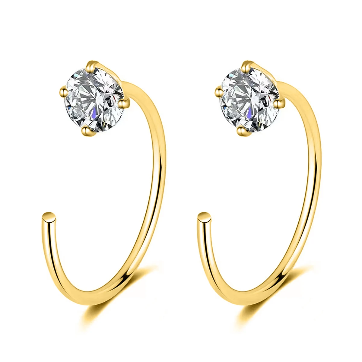 Stainless Steel Piercing C-shaped Opening Round Head Four Claws Zirconia Nose Earrings made by BlueOne Jewelry