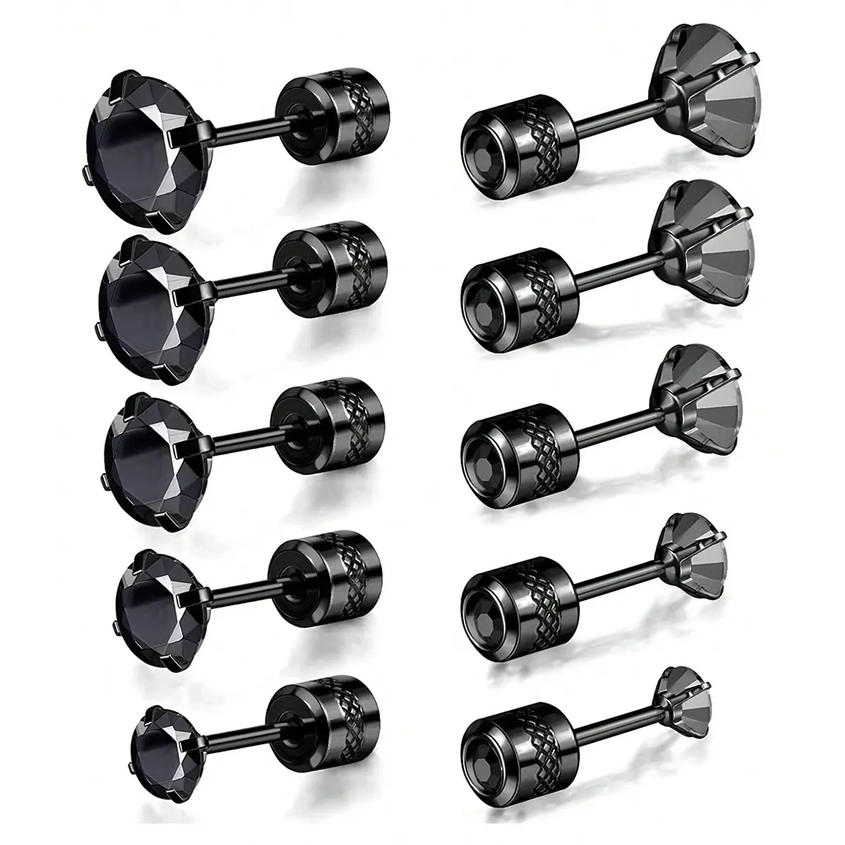Stainless Steel Double Head Zirconium Four Claws Piercing Earrings Zircon Earrings made by BlueOne Jewelry