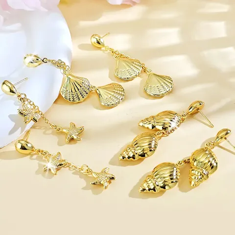 Stainless Steel Marine Earrings Drop Earrings Summer Beach Seashell Starfish Earrings - view 3