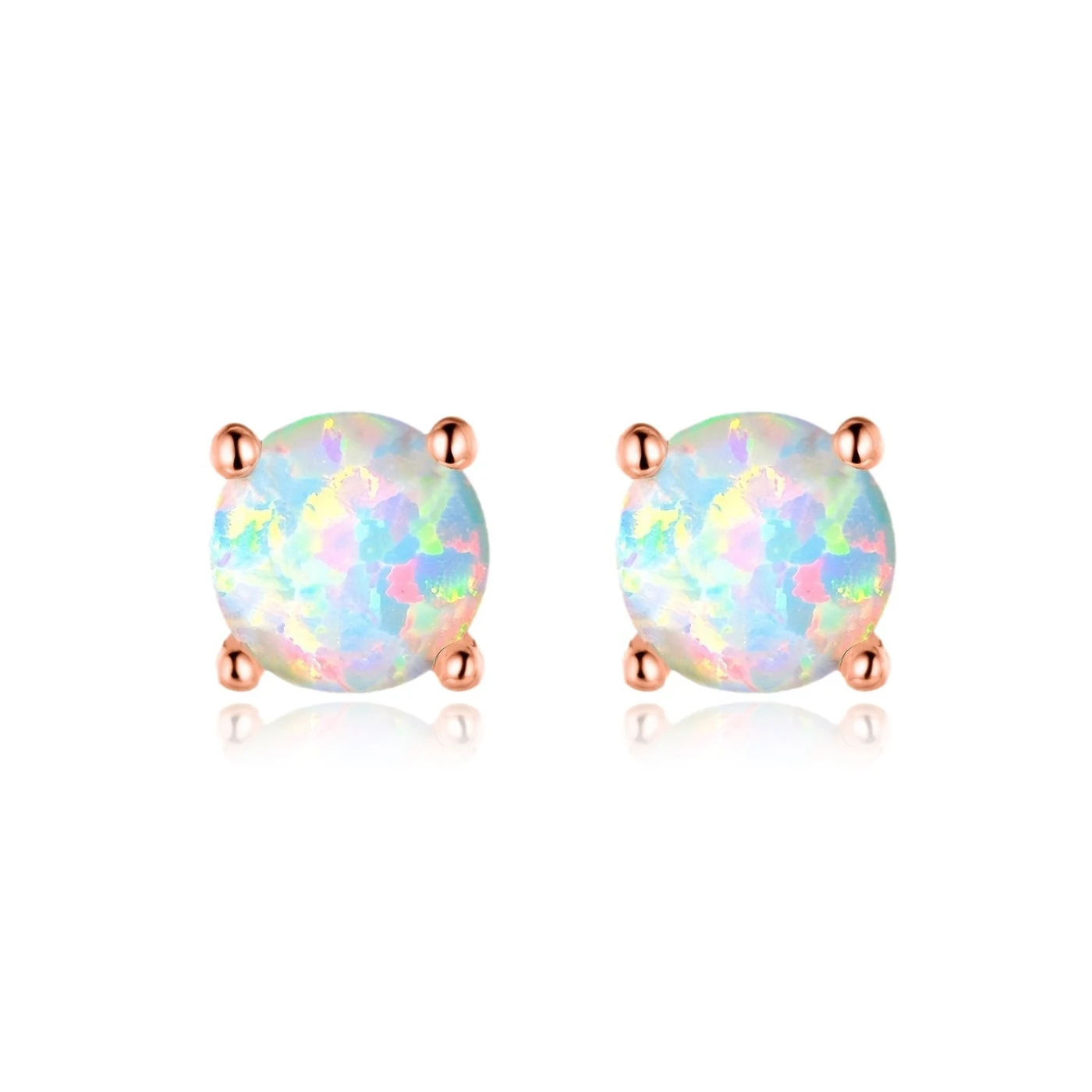 Minimalist Stainless Steel Opal Stud Earrings 4 Claw Opal Sizzler made by BlueOne Jewelry